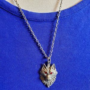 20" Silver Tone Wolf Head Theme Pendant Necklace
